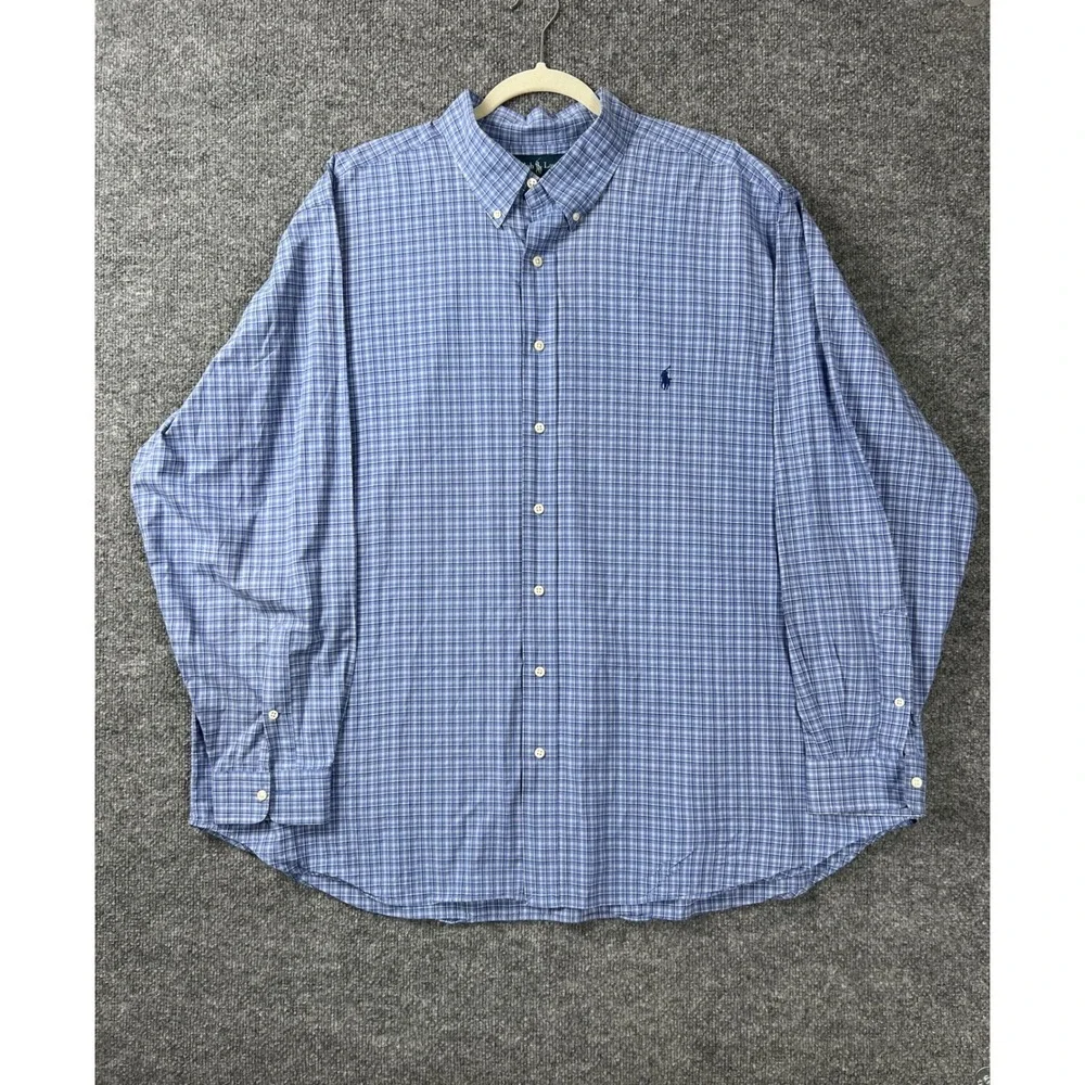 Ralph Lauren Shirt Mens 3XB Blue Big Classic Fit Plaid Button Down Cotton Preppy